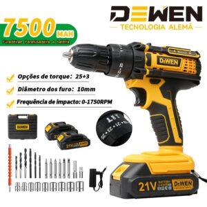 Parafusadeira Furadeira de Elétrica Sem Fio Impacto DeWEN 2 Bateria 3