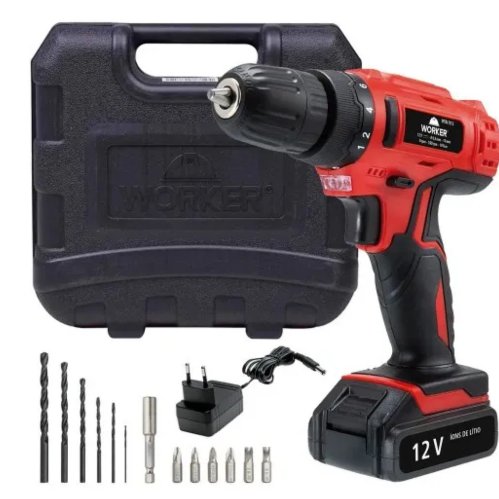 Parafusadeira Furadeira Profissional 12V A Bateria Bivolt Com 13