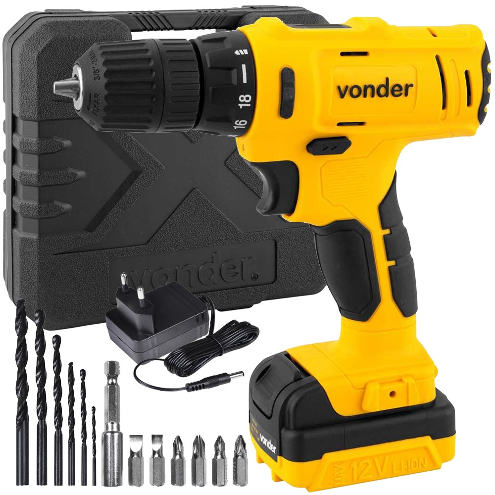 Parafusadeira Furadeira Profissional 12V Bivolt Broca Bits Maleta