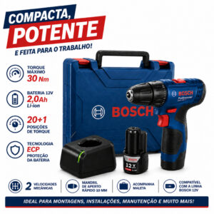 Parafusadeira Furadeira Profissional Gsr 12V com1 Bateria 2Ah e