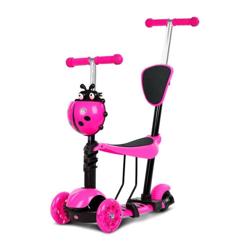 Patinete Infantil 3 em 1 Com Banquinho Scooter Menina Rosa 3 Rodas — Brinquedos