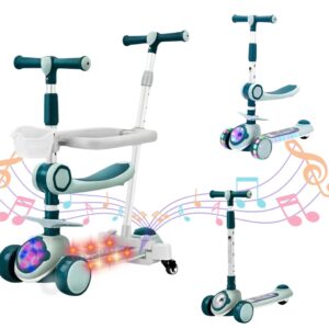 Patinete Infantil 3 em 1 Com Cesto Luzes Som Empurrador Azul Importway — Brinquedos