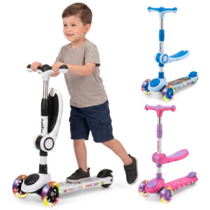 Patinete Infantil 3 Rodas 2 em 1 Assento Ajustável Luz LED Musical