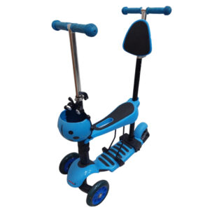Patinete Infantil 3 Rodas com Banquinho, Scooter Dobrável, Azul