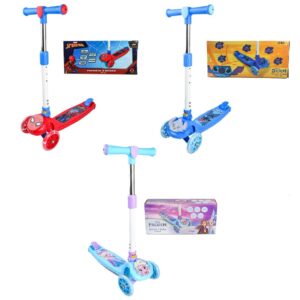 Patinete Infantil 3 Rodas com Led Homem-Aranha, Stitch e Frozen