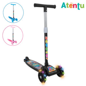 Patinete infantil 3 rodas com led luzes dobrável ajustável menino