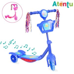 Patinete Infantil 3 Rodas com Led Som e Cesta Menino Menina