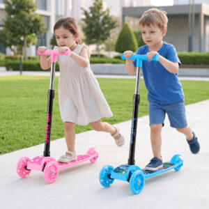 Patinete Infantil 3 Rodas Luz de LED Dobrável Portátil Altura