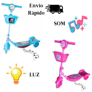 Patinete Infantil 3 Rodas Rodinhas Musical Luzes Cesta Freio para