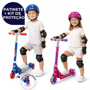 Patinete Infantil 3 Rodinhas com Luz Led e Freio Ajustável Menino