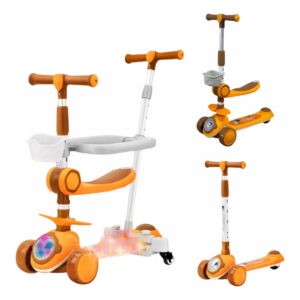 Patinete Infantil 3×1 Com Cestinho Empurrador Guidão 3 Rodas