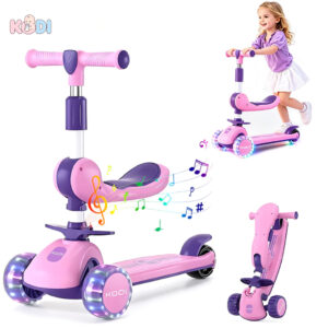 Patinete Infantil com Luz e Som Dobrável, Guidão Regulável Até 60kg