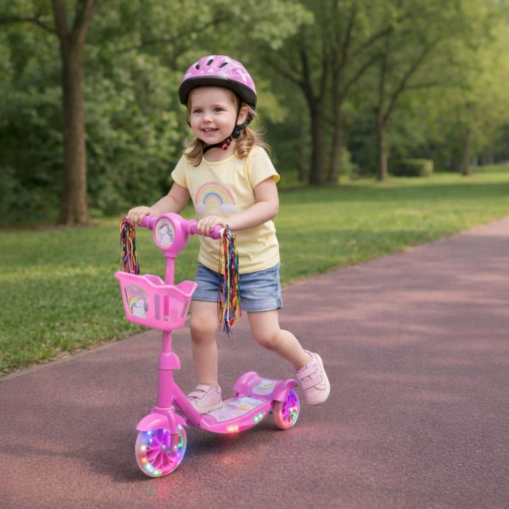 Patinete Infantil Menina Menino 3 Rodas com Cestinha Rosa Azul — Brinquedos