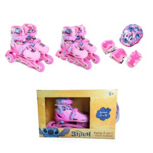 Patins Infantil 32-35 Angela e Stitch com Proteção Capacete