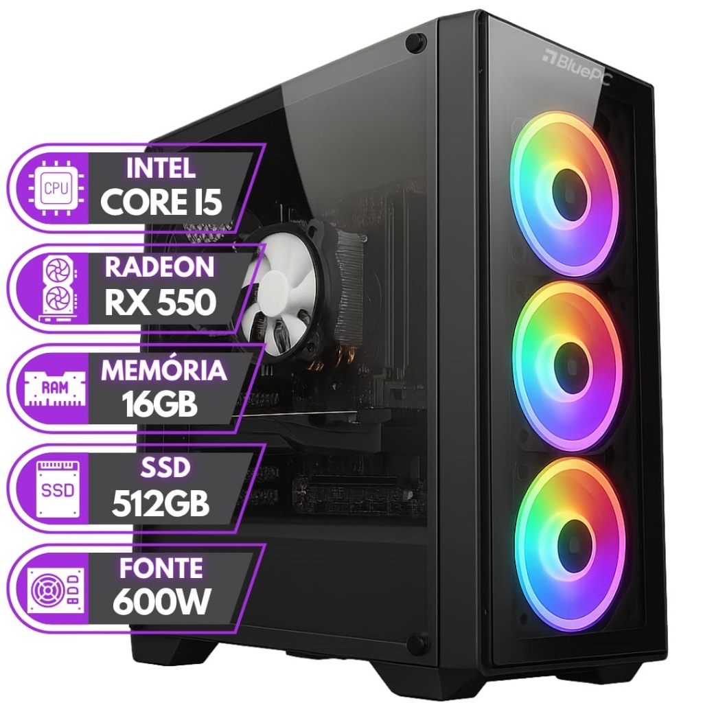PC Gamer Bluepc Rush Intel Core I5 16GB RAM Radeon RX 550 4GB SSD
