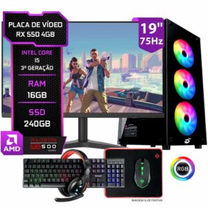 PC Gamer Completo RX 550 4GB, Intel i5, 16GB RAM, SSD 240GB Monitor