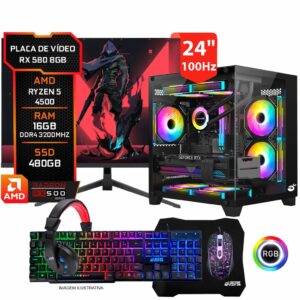 Pc Gamer Completo RX 580 8gb, Ryzen 5 4500, 16GB DDR4, SSD 480GB