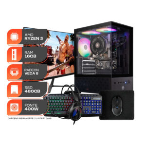 PC Gamer Forge, Amd Ryzen 3 3200G, 16GB DDR4, SSD 480GB, Completo com