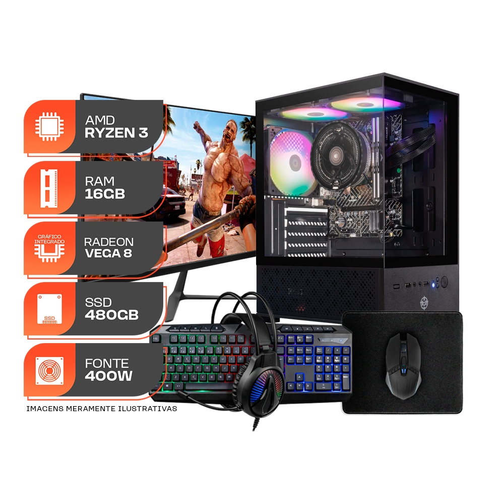 PC Gamer Forge, Amd Ryzen 3 3200G, 16GB DDR4, SSD 480GB, Completo com — Informática