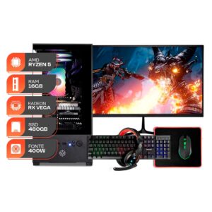 PC Gamer Forge, Amd Ryzen 5 3400G, 16GB DDR4, SSD 480GB, 400W 80