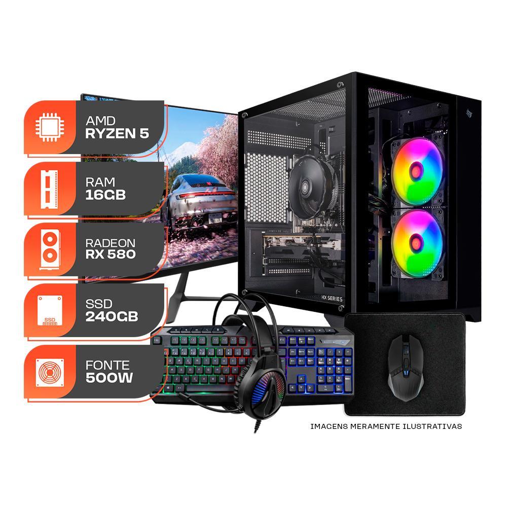 PC Gamer Forge, Amd Ryzen 5 5500, RX 580 8GB, 16GB DDR4, SSD 240GB — Informática