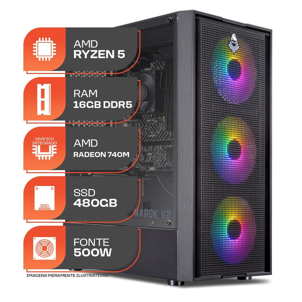 PC Gamer Forge, Amd Ryzen 5 8500G, 16GB DDR5, SSD 480GB, Fonte 500W — Informática