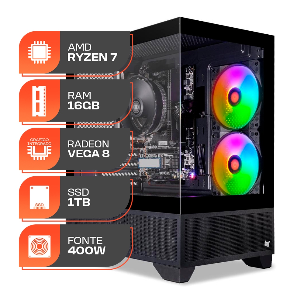 PC Gamer Forge, Amd Ryzen 7 5700G, 16GB DDR4, SSD 1TB, Fonte 400W 80