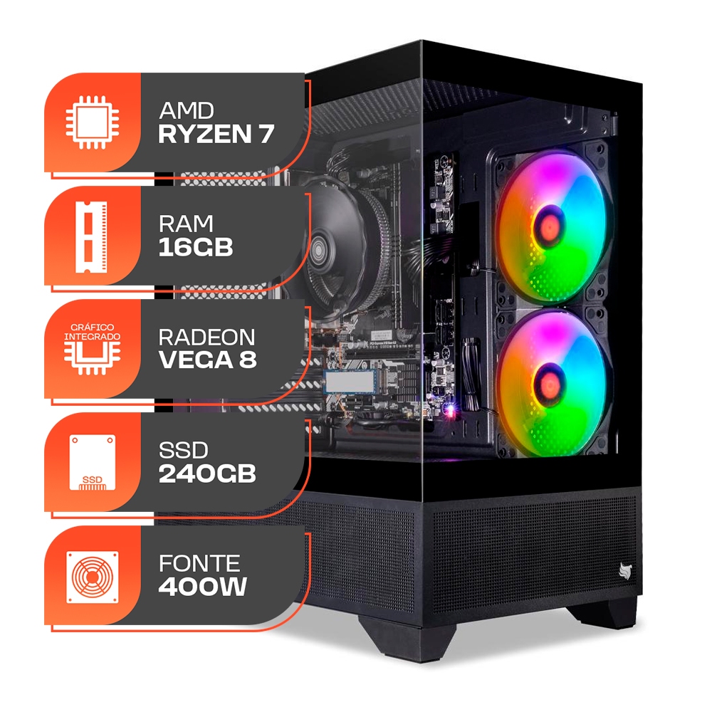 PC Gamer Forge, Amd Ryzen 7 5700G, 16GB DDR4, SSD 240GB, Fonte 400W
