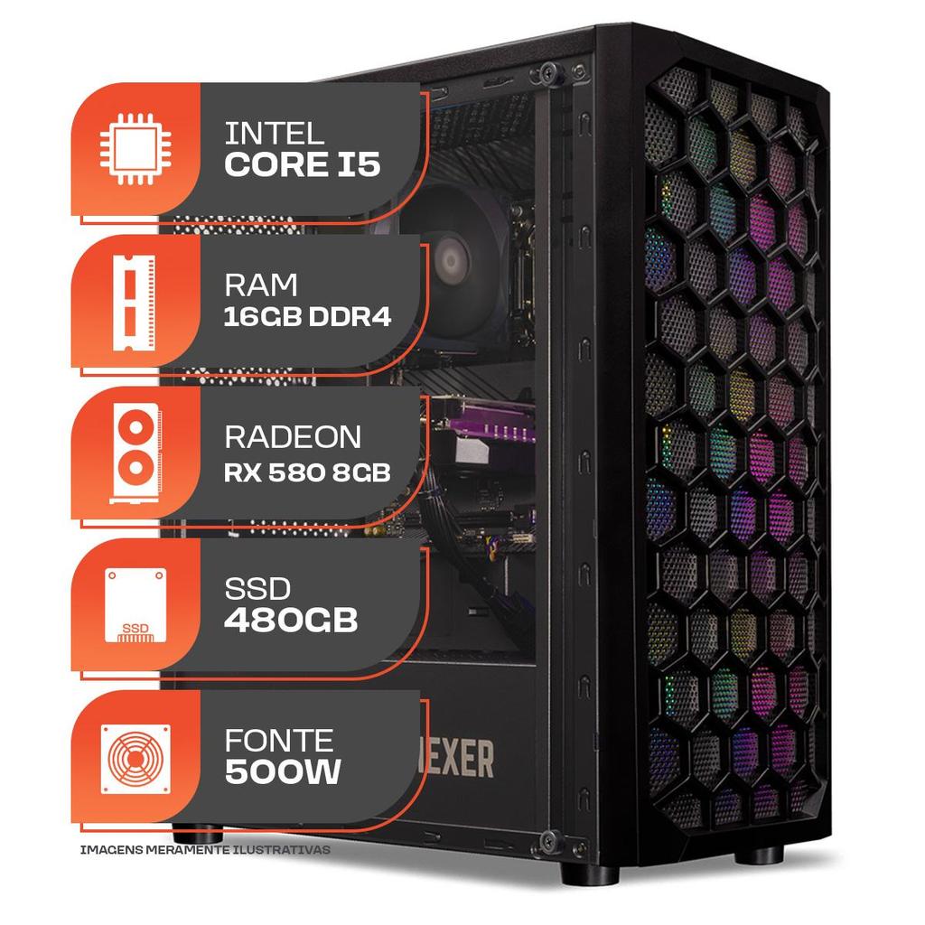 PC Gamer Forge, Intel i5 8ª Geração, RX 580 8GB, 16GB DDR4, SSD — Informática