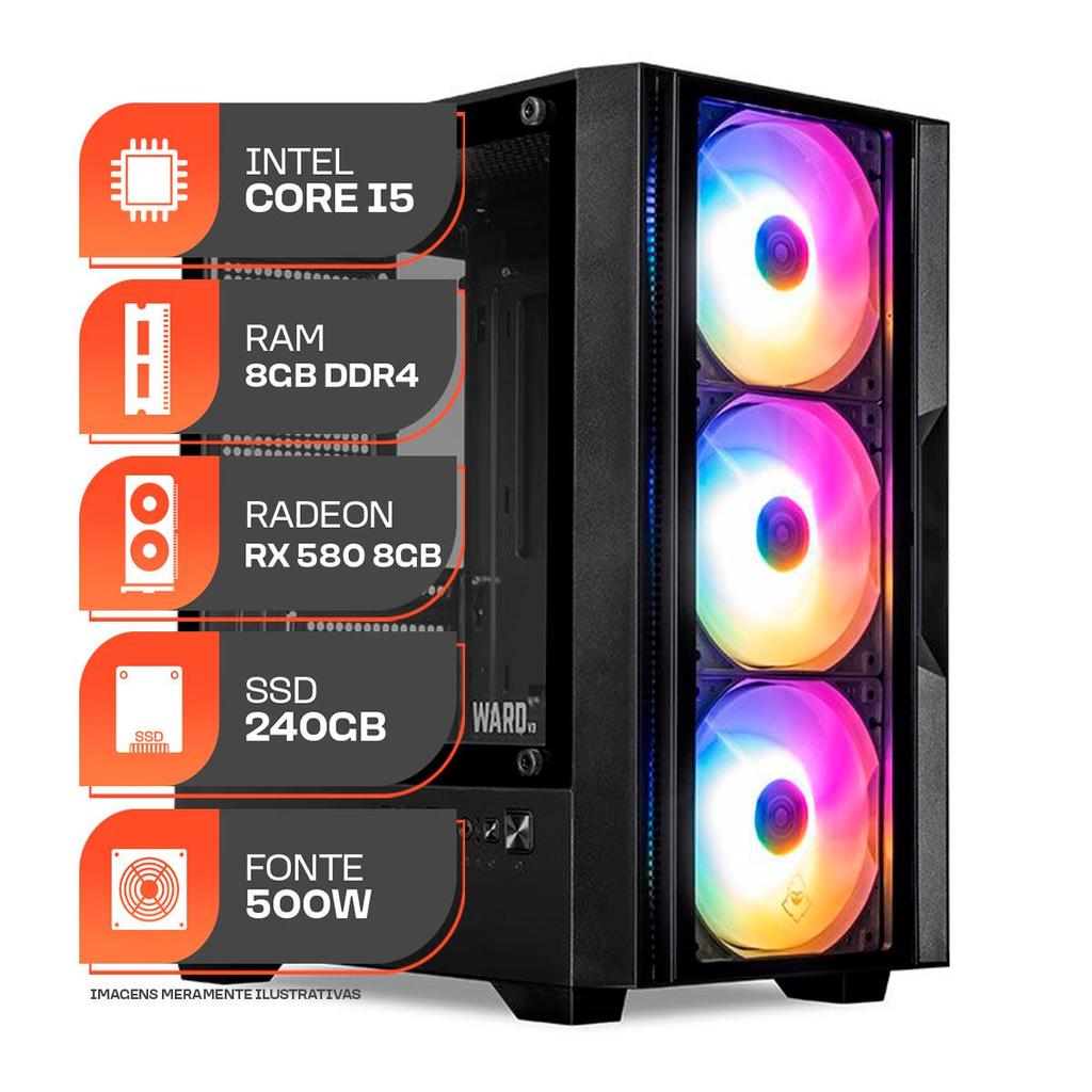 PC Gamer Forge, Intel i5 8ª Geração, RX 580 8GB, 8GB DDR4, SSD 240GB