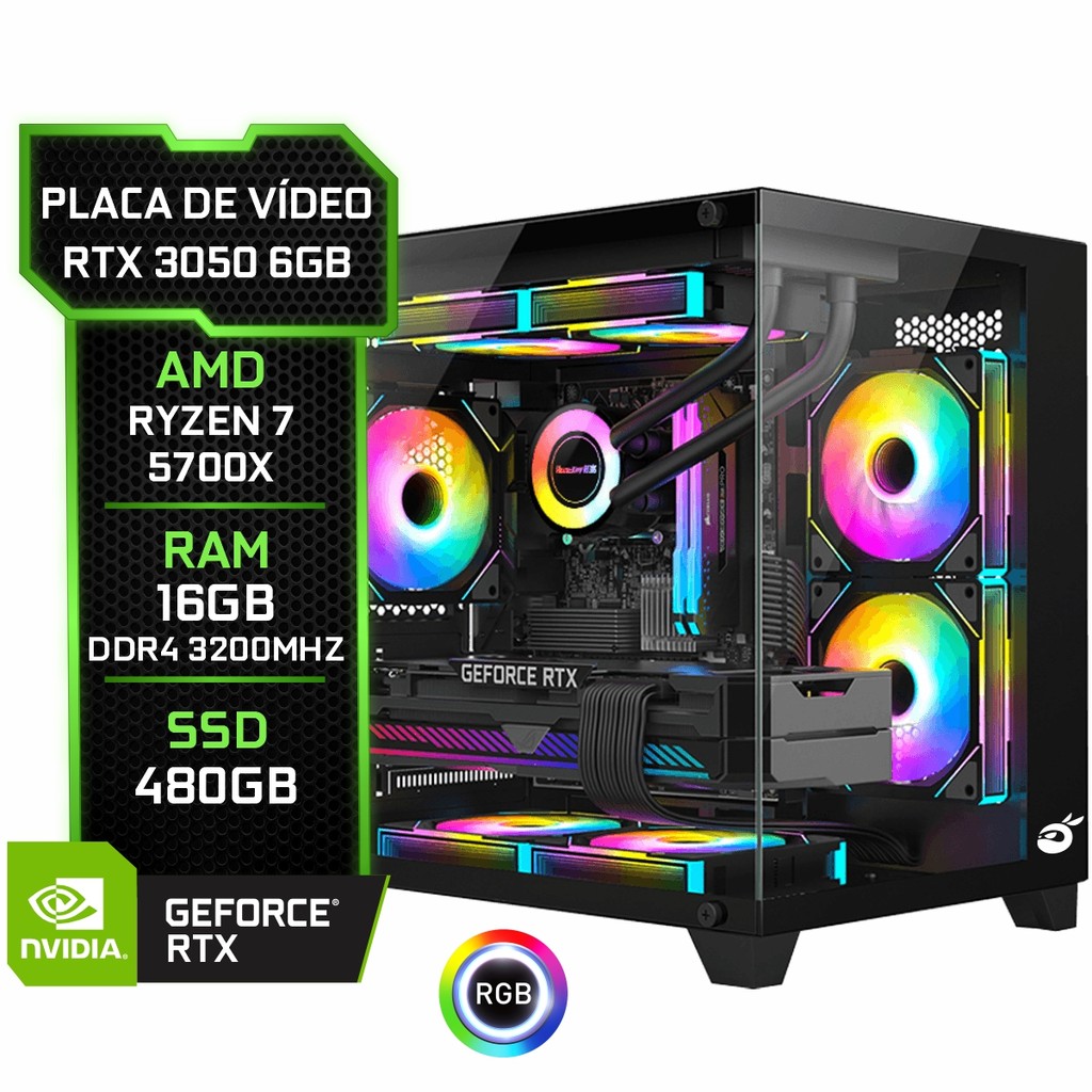 PC Gamer Loki II, Rtx 3050 6GB, Amd Ryzen 7 5700X, 16GB DDR4, SSD