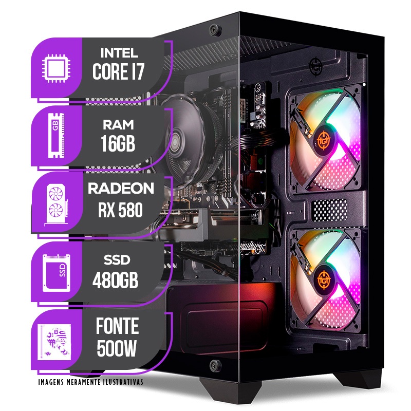 PC Gamer Mancer, Intel Core i7, RX 580 8GB, 16GB DE RAM, SSD 480GB