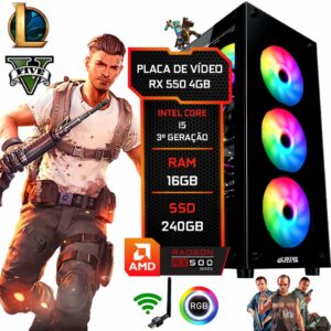 PC Gamer Setup Ninja RX 550 4GB, Intel I5, 16GB RAM, SSD 240GB, Fonte