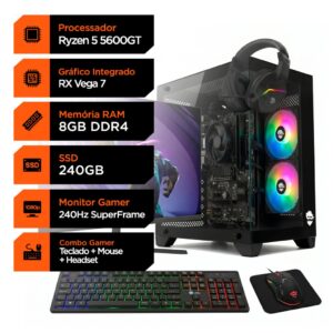 PC Gamer Soldier, Amd Ryzen 5 5600GT, 8GB DDR4, SSD 240GB Monitor