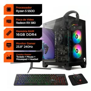 PC Gamer Soldier, Ryzen 5 5500, RX 580 8GB, 16GB DDR4, SSD 240GB