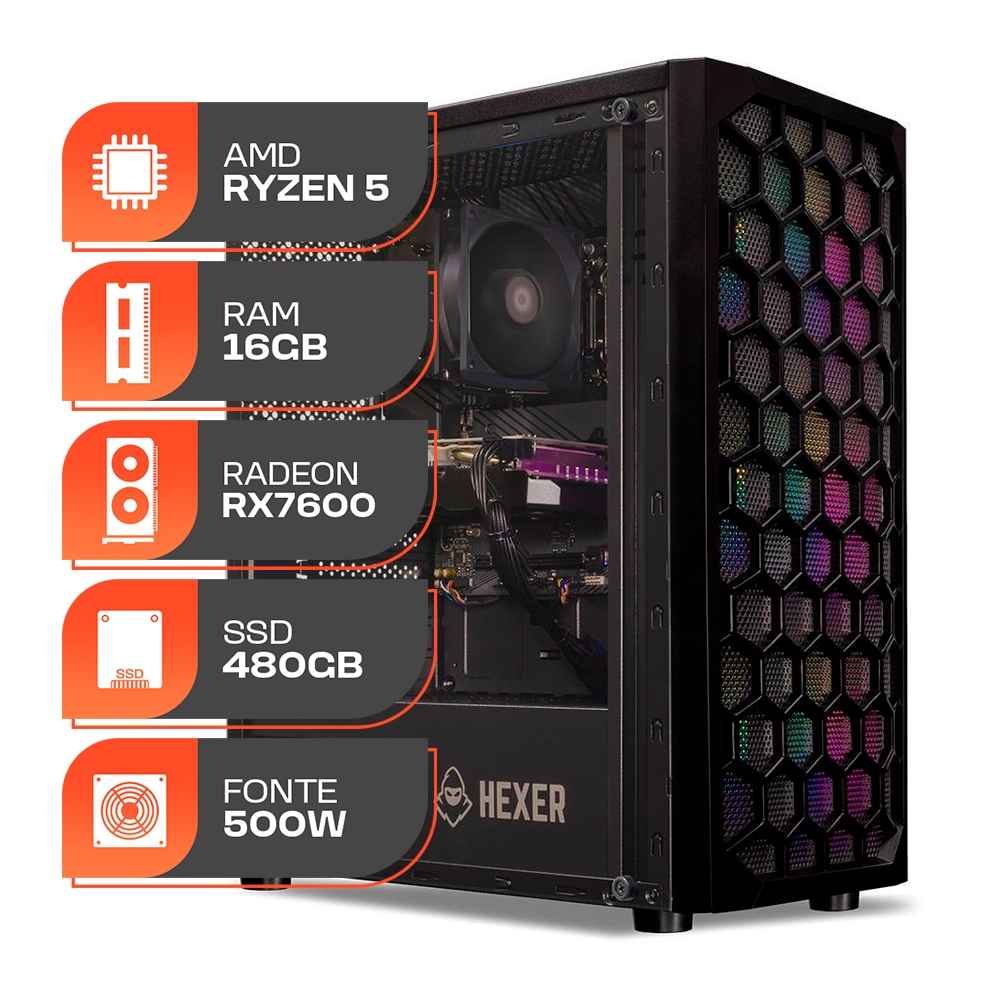 PC Gamer Spectrum, Amd Ryzen 5 5500, Radeon RX 7600 8GB, 16GB DDR4 — Informática