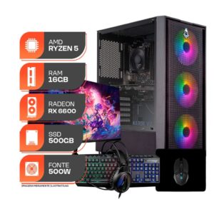 PC Gamer Spectrum, Amd Ryzen 5 5500, RX 6600 8GB, 16GB DDR4, SSD M.2