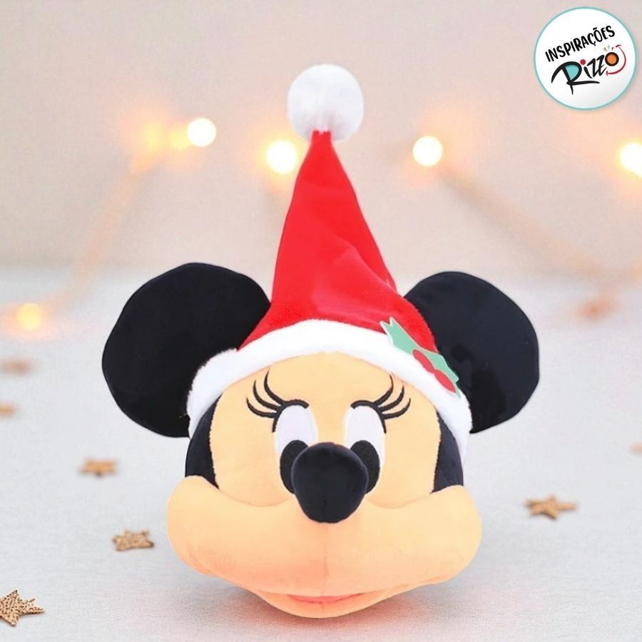 Pelúcia Cabeça Minnie c Gorro de Natal 15 cm 1 unidade