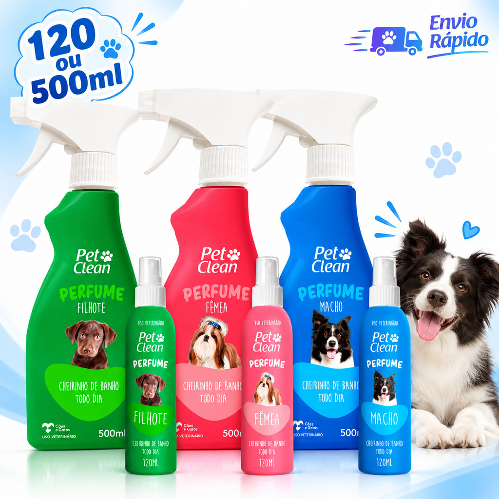 Perfume Para Cães e Gatos Macho Fêmea Filhotes 120ml ou 500ml