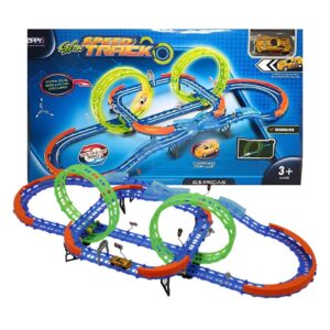 Pista de Carrinho de Corrida Glow Speed Speed Track 63 Peças Giro 360