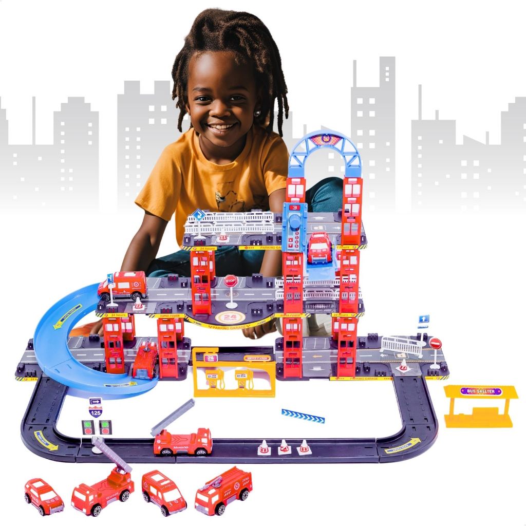 Pista de Carrinhos Bombeiros Brinquedo Infantil Corrida — Games e Brinquedos