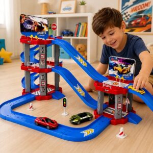 Pista De Carrinhos Infantil Com 2 Carrinhos Inclusos Rampa Em Espiral
