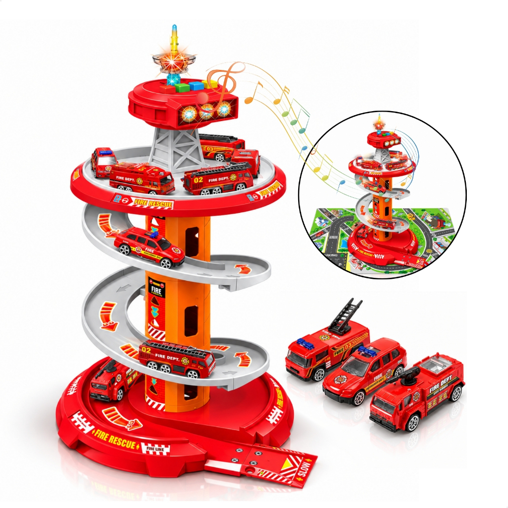 Pista Infantil de Carrinho Brinquedo Luz e Som com 3 Carrinhos