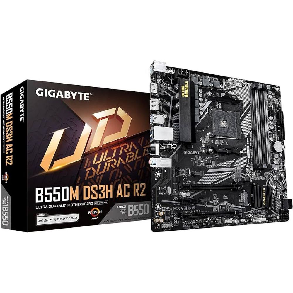 Placa Mãe Gigabyte B550M DS3H AC R2 Wi-Fi AM4 4xDDR4 Chipset Amd mATX — Informática