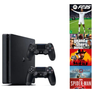 Playstation 4 Ps4 Slim Preto Jet Black 1tb Dois Controles Um Jogo Gta