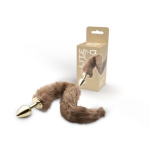 Plug Anal “P” Dourado com Rabo de Pelúcia 5,7 x 2,6 cm