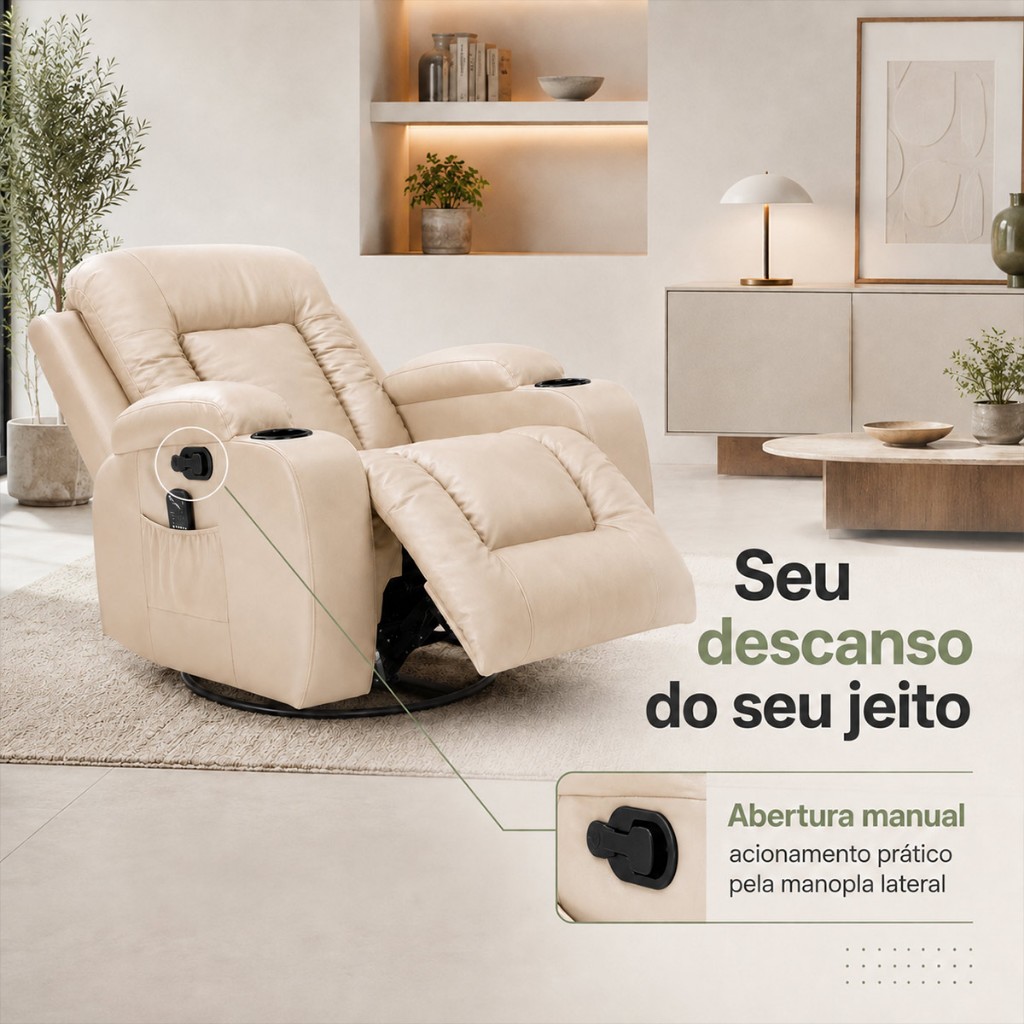 Poltrona Massageadora Poltrona Giratória Bege Poltrona do Papai