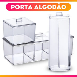 Porta Algodão Cotonete Cilindro Redondo Quadrado Triplo Organizador