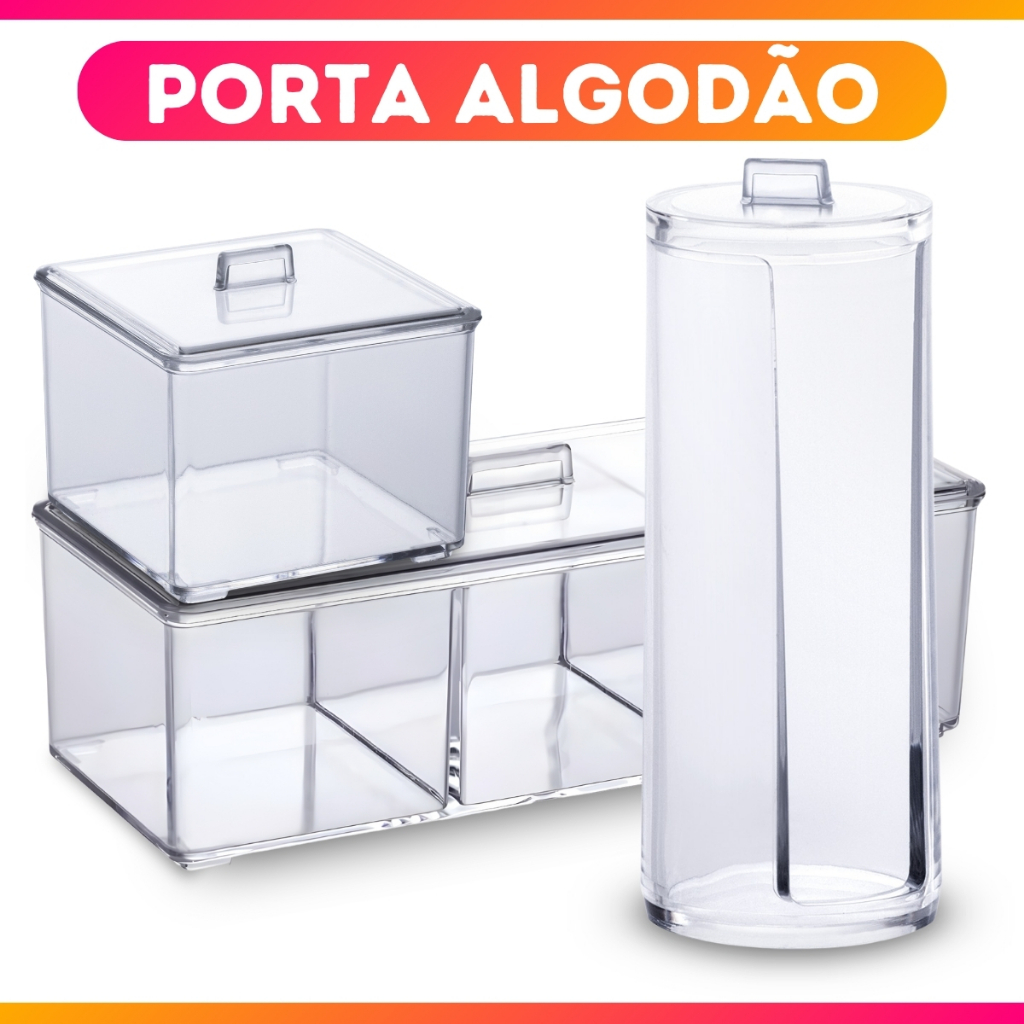 Porta Algodão Cotonete Cilindro Redondo Quadrado Triplo Organizador