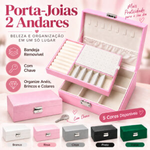 Porta Joias 2 Andares com Chave Caixa Organizadora Bijuterias Anéis